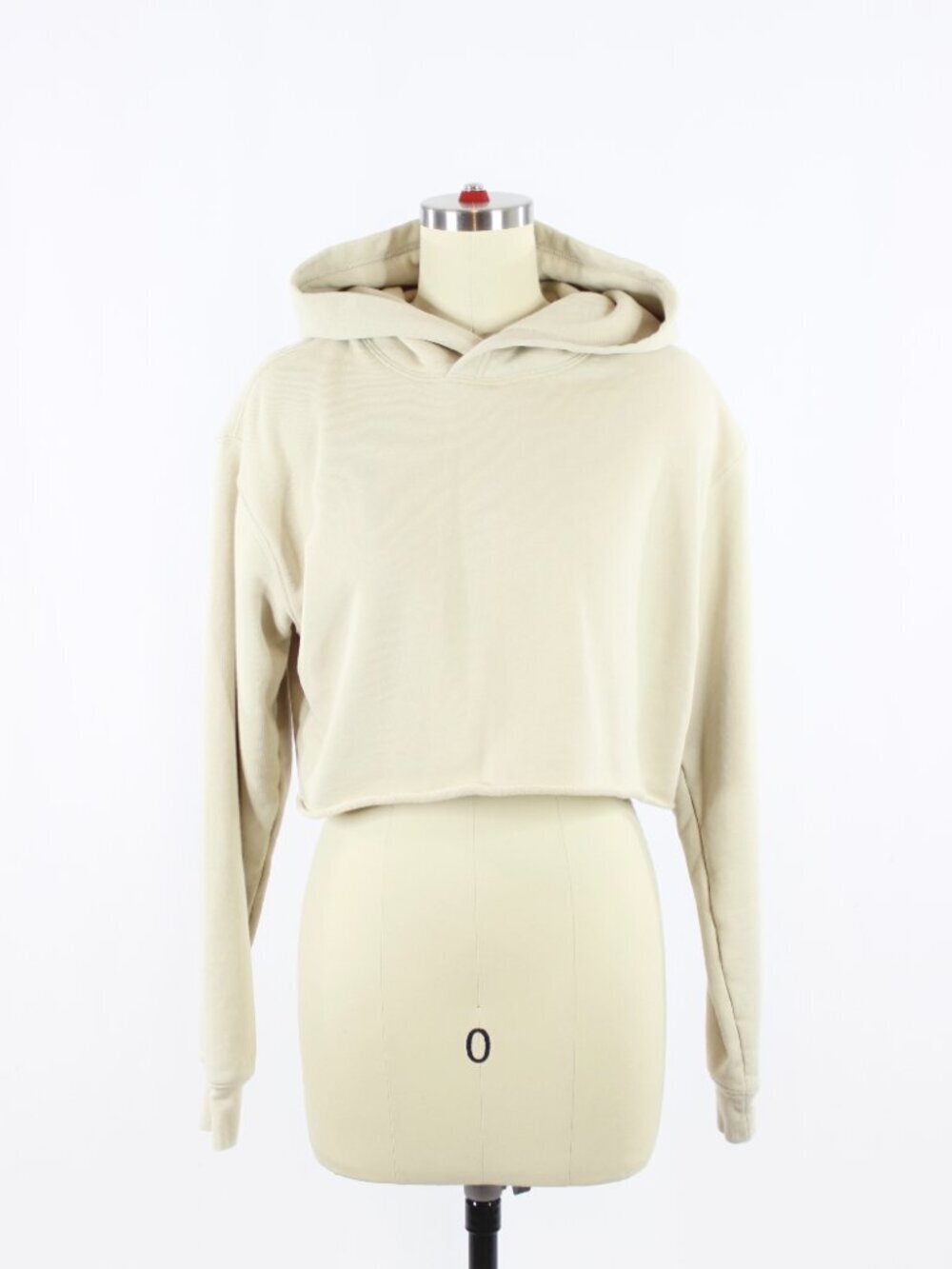 Aritzia TNA Airy Fleece Beige Cotton Terry Cropped Hoodie Sweatshirt, Size S